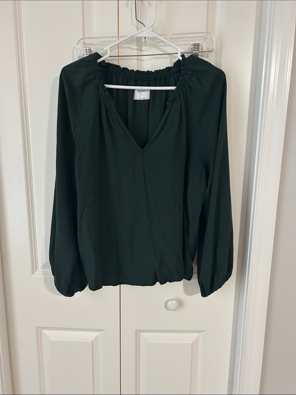Old Navy Dark Green V-Neck Peasant Blouse